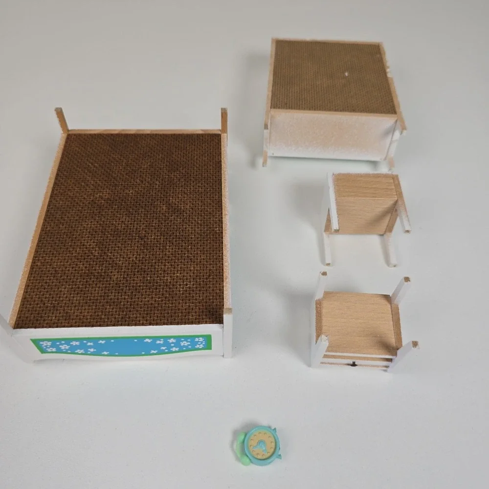 Vintage Lundby Dollhouse Furniture Blue Heaven Bedroom set With Bedding